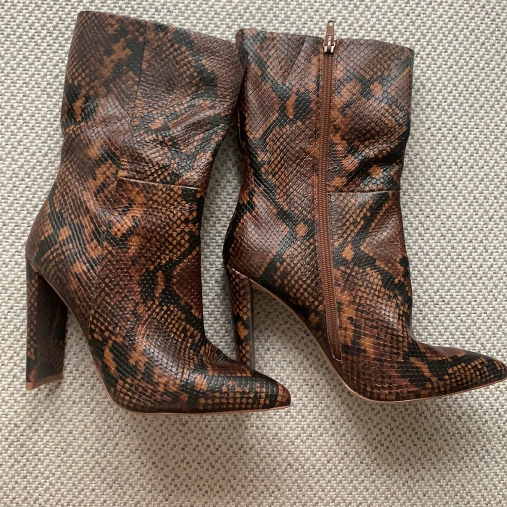 Aldo snake print slab heel booties
